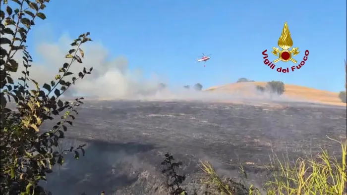 ATRI (TERAMO), INCENDIO DI VEGETAZIONE VICINO AUTOSTRADA A14: INTERVENTO VIGILI DEL FUOCO  IN FASE CONCLUSIVA